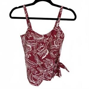 Women's Two-Piece Swimwear Set with Leaf Print Tankini Top and Solid Bottom